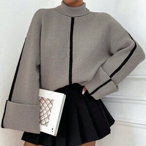 Fall Winter Women's Casual Fold Cuff Turtleneck Sweater top
